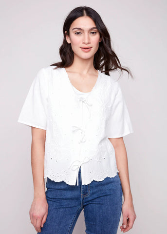 Elbow Sleeve V-Neck Cardi [White-C4601]