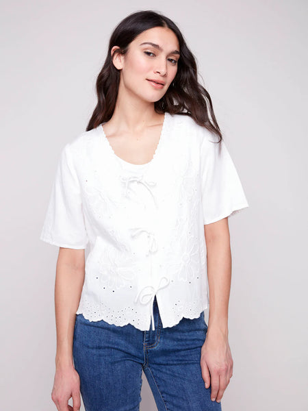 Elbow Sleeve V-Neck Cardi [White-C4601]