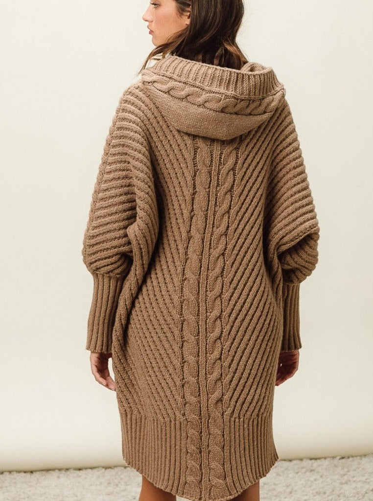 Cable Knit Long Sweater Cardigan [Latte-IP8018]