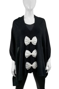 Cashmere Ponch With Bows [Black/Ivory-POIM67]