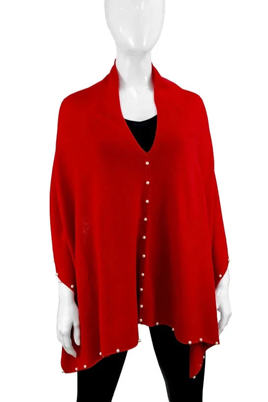 Cashmere Poncho With Pearls [Red-POIM68]