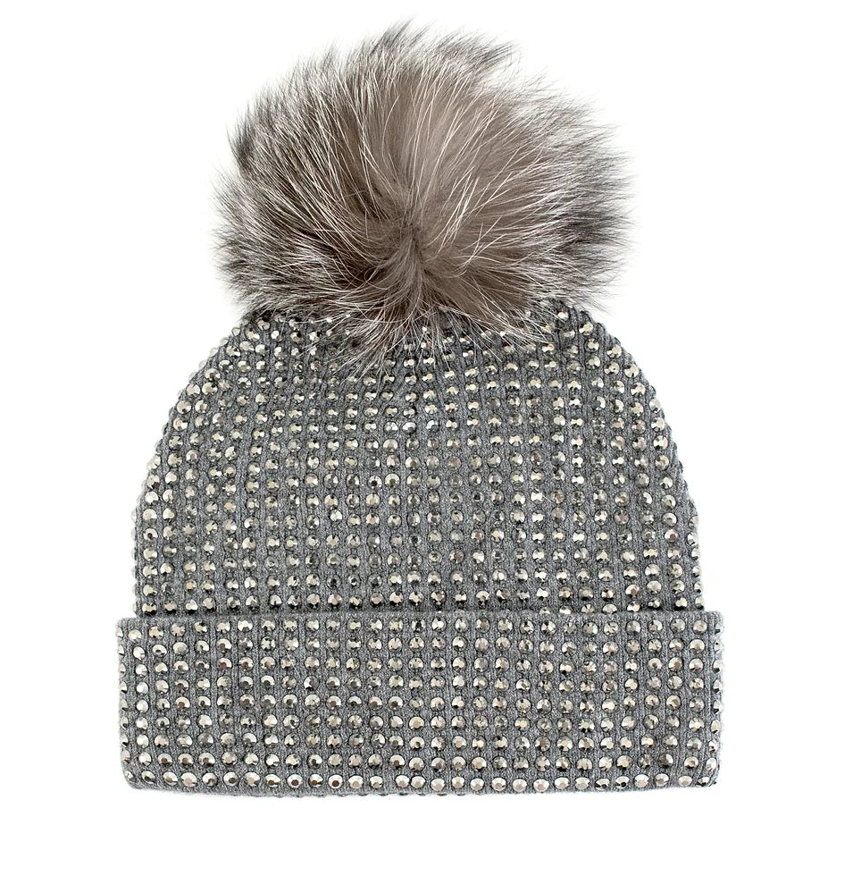 Charcoal Knit Crystal Beanie [HTAN90-CHRC]