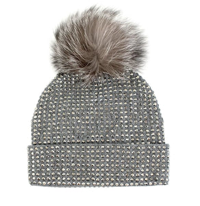 Charcoal Knit Crystal Beanie [HTAN90-CHRC]