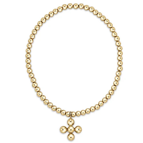 Classic 3MM Bead Bracelet Classic Beaded Signature Cross Gold Charm [BCLG3CLSCG4]