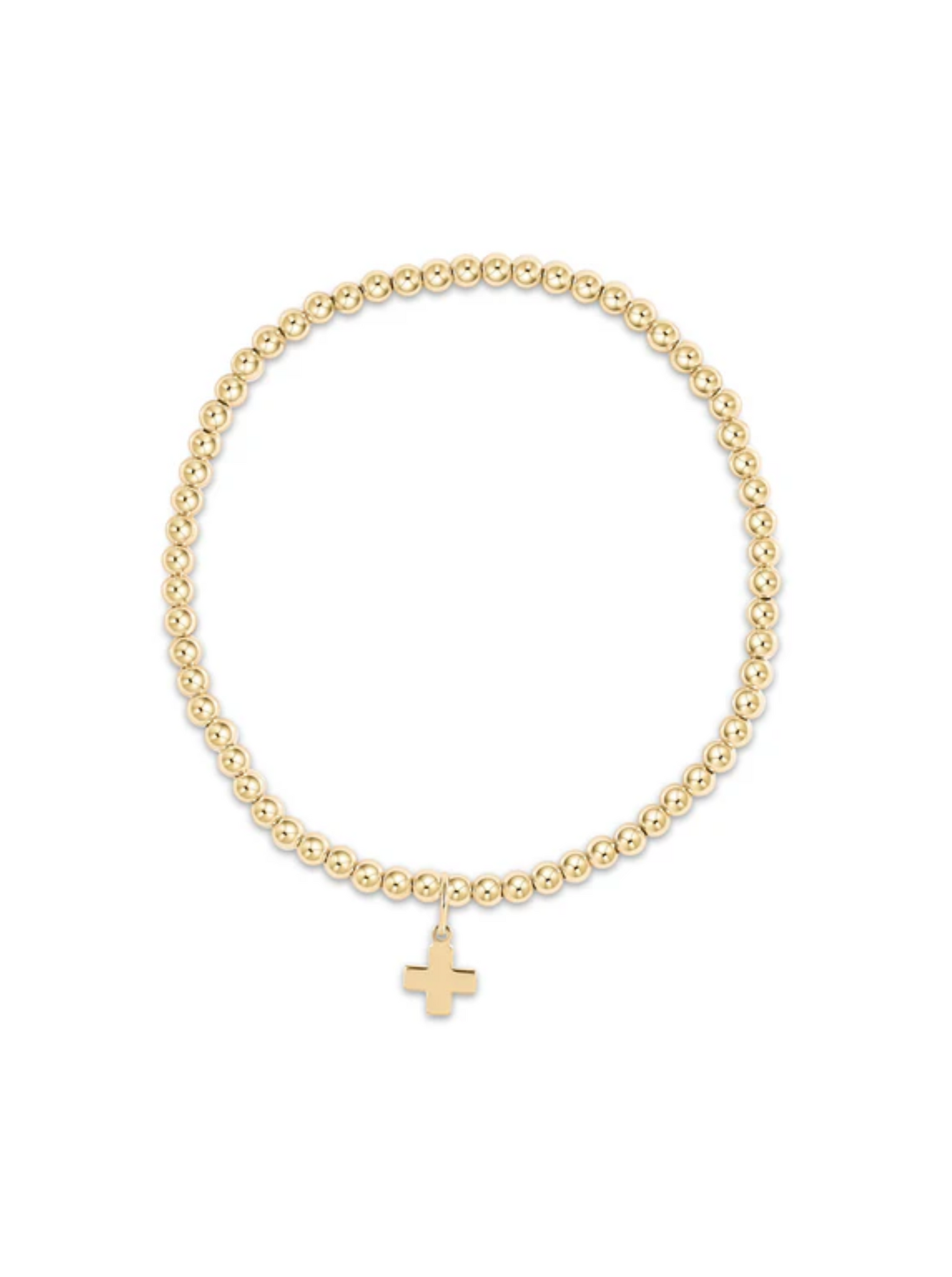 Classic Gold 3MM Bead Bracelet Signature Cross Gold Charm [BCLG3SCG]