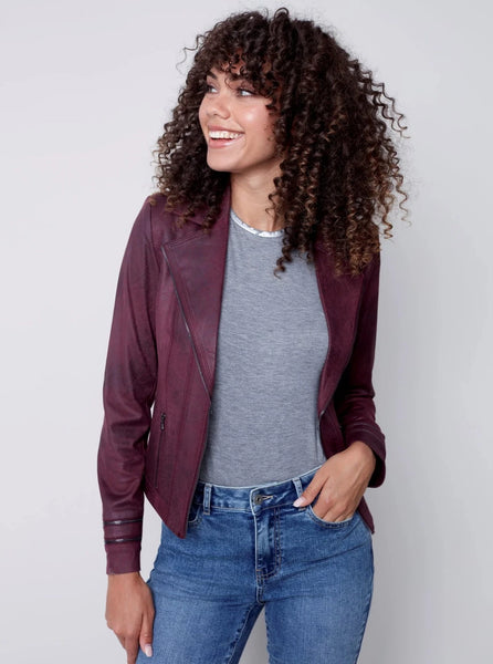 Coated Faux Sueded Motto Jacket [Port-C6231]