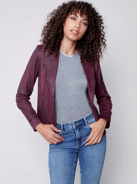 Coated Faux Sueded Motto Jacket [Port-C6231]