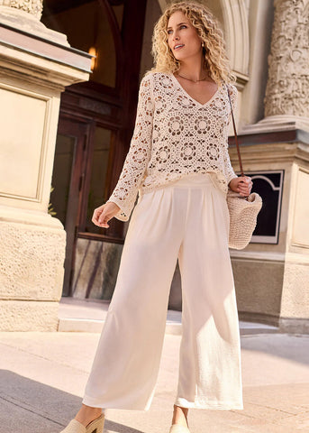 Crochet V-Neck Sweater [CocoMilk-5751O]