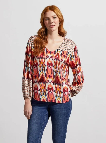 Combo Print Blouse [Earth Red-7915O]