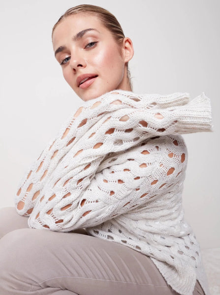 Crewneck Cable Knit Plushy Sweater [Almond-C2541]