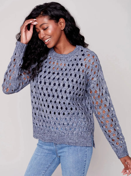 Crewneck Cable Knit Plushy Sweater [H Denim-C2541]