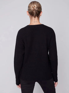 Crewneck Drop Shoulder Love Sweater [Black-C2548]