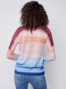 Crewneck Drop Shoulder Sheer Knit Printed Sweater [Multi-C2577]