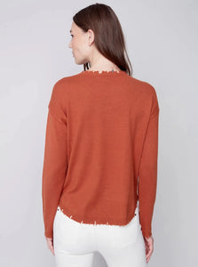 Crewneck Frayed Edge Sweater [Cinnamon-C2535]