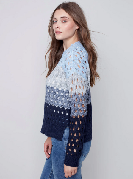 Crewneck Open Stitch Plush Sweater [Indigo-C2541S]