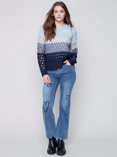 Crewneck Open Stitch Plush Sweater [Indigo-C2541S]