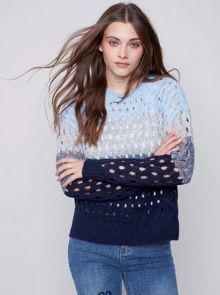 Crewneck Open Stitch Plush Sweater [Indigo-C2541S]