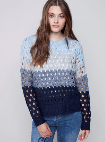 Crewneck Open Stitch Plush Sweater [Indigo-C2541S]