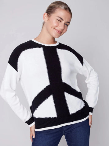Crewneck Peace Sign Jacquard Sweater [Peace-C2564]