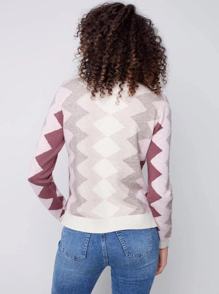 Crewneck Plushy Sweater Zig Zag Design [Powder-C2520]