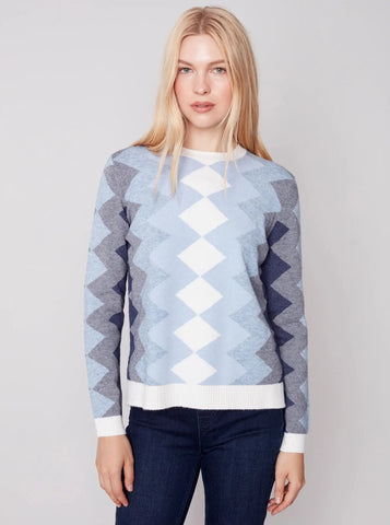 Crewneck Plushy Sweater Zig Zag Design [Snowflake-C2520]