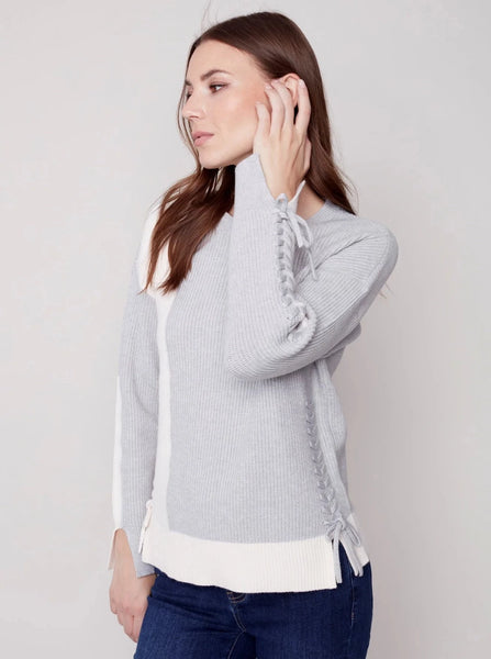Crewneck Sweater With Color Blocking [H Grey-C2573]