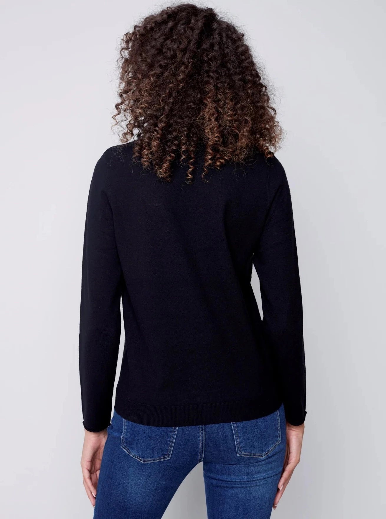 Crewneck Sweater With Side Diagonal Zipper Detail [Black-C2571]