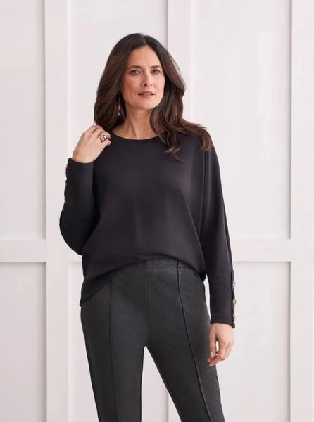 Crewneck Top With Buttons [Black-1457O]