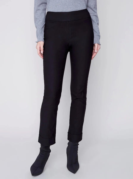 Cuffed Solid Pull On Pant [Black-C5453]