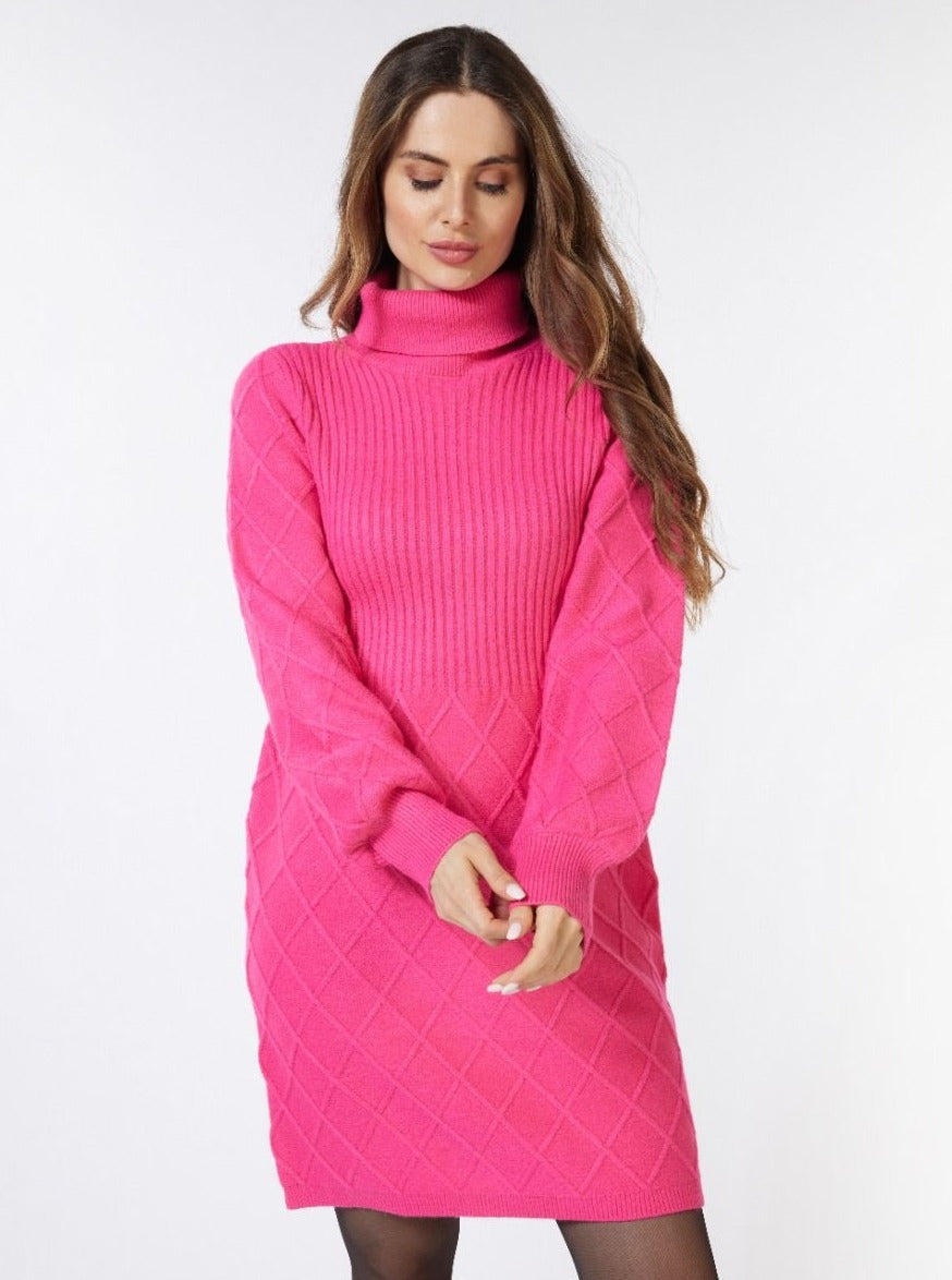 Dress Rib and Pattern [Fuchsia-F2307510] Ooh La La Boutique Minnesota XS / Fuchsia