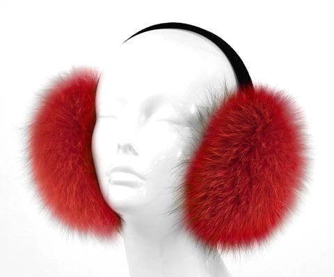 Dyed Red Fox Fur Earmuff With Black [EM615F-BLCK-BFOX-REDF-OSZ]