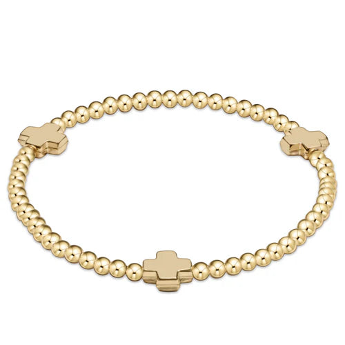 Egirl Signature Cross Small Gold Pattern 3MM Bead Bracelet Gold [EGBSCGP3G]
