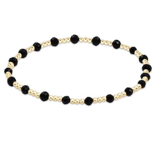 Extends Gemstone Gold Sincerity Pattern 3MM Bead Bracelet Faceted Onyx [BEXGEMGSINP3FOX]