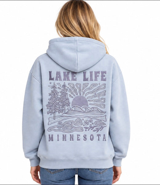 Lake Life Full Back Embroidery Minnesota Hooded Sweatshirt