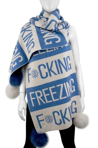 F*cking Freezing Knitted Scarf [Ivory/Sky Blue-SCIM25]