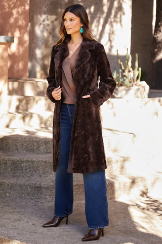 Faux Fur Coat [Brown-3L96006]