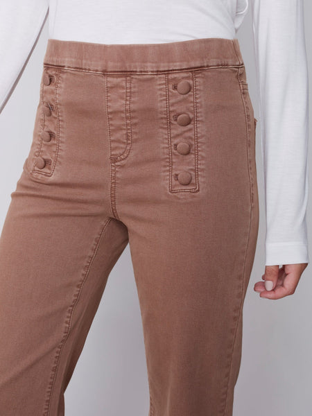 Flare Pull On Pant With Side Button On Pocket [Truffle-C5459]