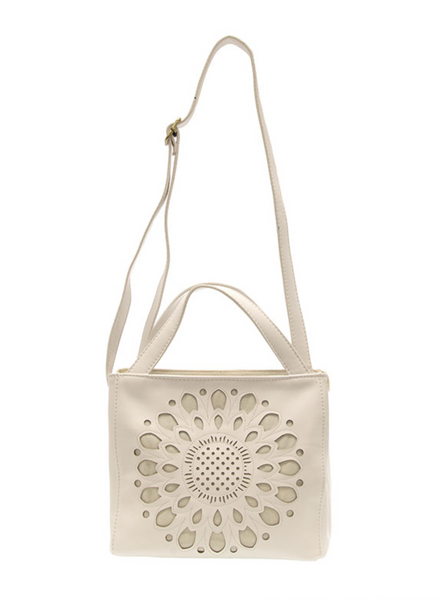 Flora Laser Cut Out Crossbody [White-L8225]