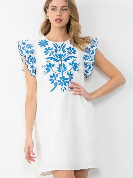 Flutter Sleeve Textured Embroidery Dress [WH-WCT2267]