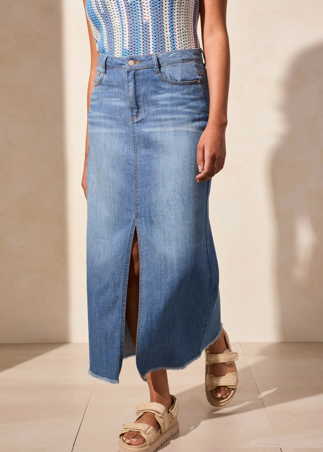 Full Length Denim Skirt [Coastline-5407O]