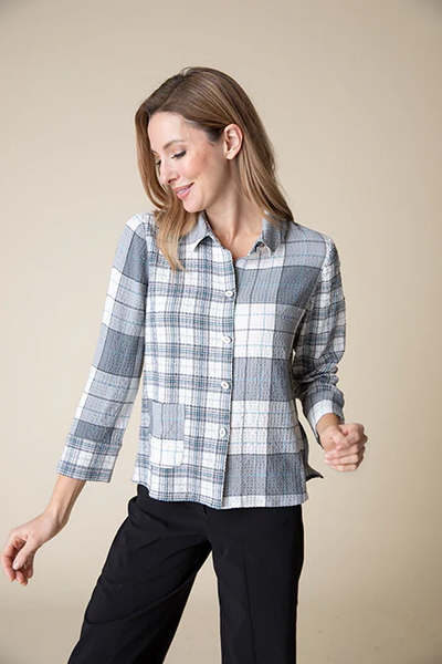 Girl Gone Plaid Mixed Shirt [Winter White-40790]