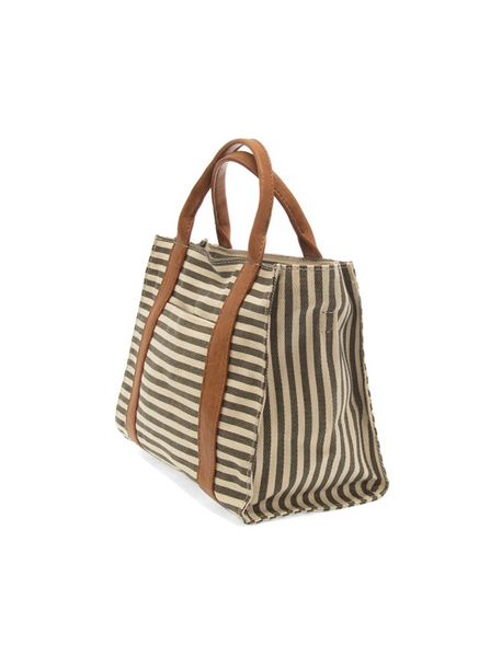 Gwen Striped Canvas Tote [Natural/White-L8169]