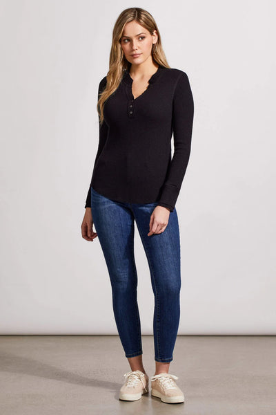 Henley Top With Buttons [Black-5671O]