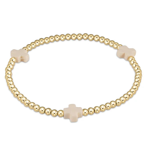 Egirl Signature Cross Gold Pattern 3MM Bead Bracelet Bright Pink [EGBSCGP3BP]