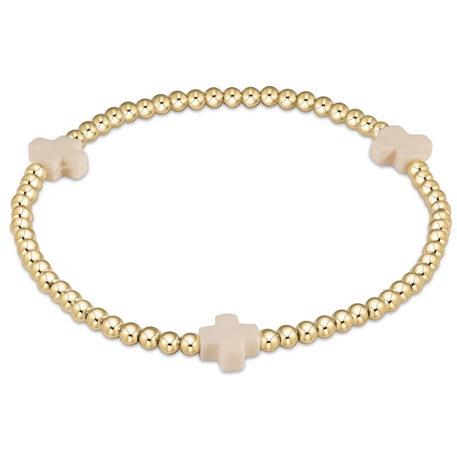 Enewton Extends Signature Cross Gold Pattern 3MM Bead Bracelet Off White [BEXSCGP3OW]