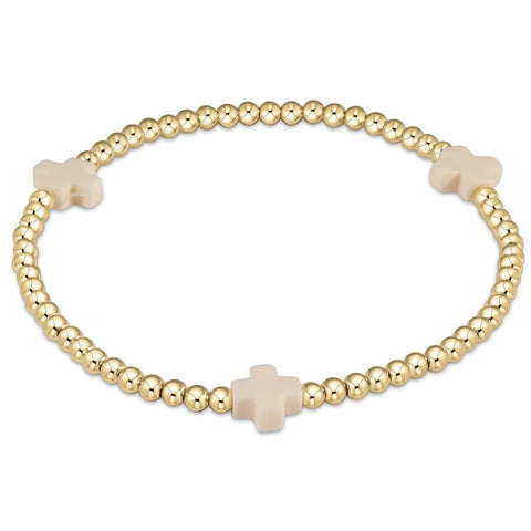 Enewton Extends Signature Cross Gold Pattern 3MM Bead Bracelet Off White [BEXSCGP3OW]
