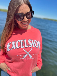 EXCELSIOR Embroidered Crew Hoodie [SALMON]