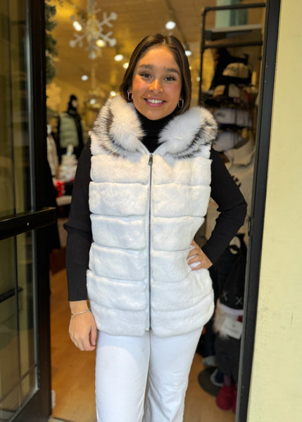 Puffer Vest With Rabbit Front [White-VTMK12]