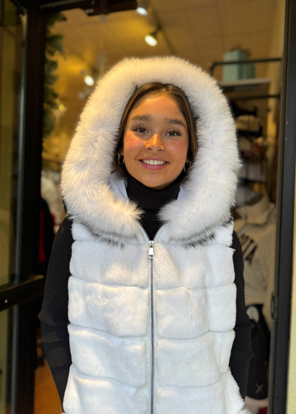 Puffer Vest With Rabbit Front [White-VTMK12]