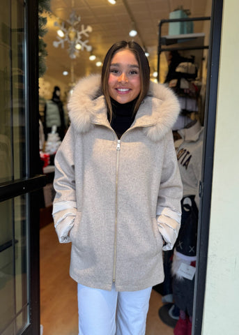 Wool Jacket Nylon Puffer Cuffs On Sleeve [Taupe-JKMK75-TAPE]